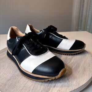 Office of Angela Scott Quinn Platform Sneakers Black White Leather Women’s 8.5